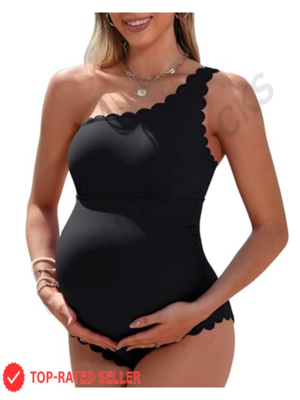 Scalloped One Shoulder Maternity Ribbed One Piece Ruched Swimsuits